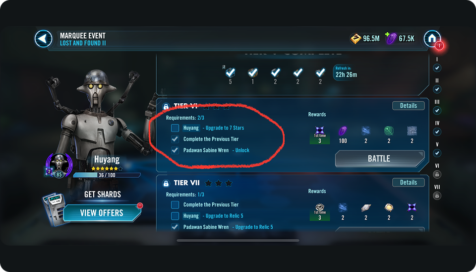 Initial UI — Low contrast tier states
